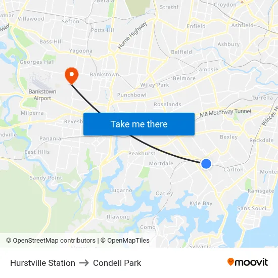 Hurstville Station to Condell Park map