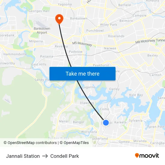 Jannali Station to Condell Park map