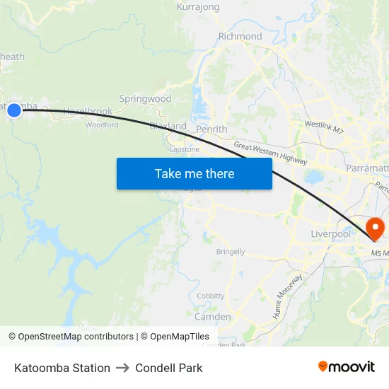 Katoomba Station to Condell Park map