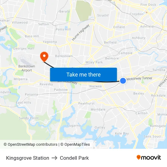 Kingsgrove Station to Condell Park map