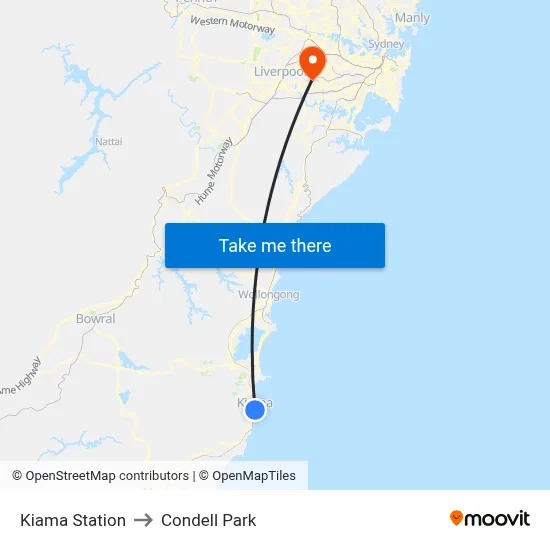 Kiama Station to Condell Park map