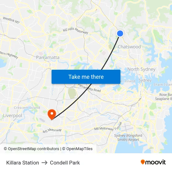 Killara Station to Condell Park map