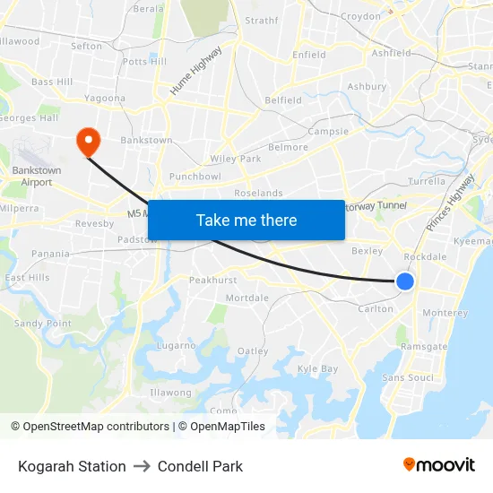 Kogarah Station to Condell Park map