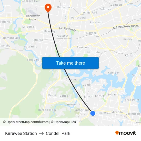 Kirrawee Station to Condell Park map