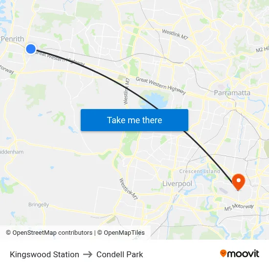 Kingswood Station to Condell Park map