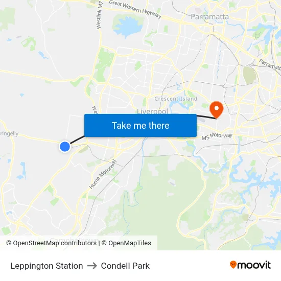 Leppington Station to Condell Park map