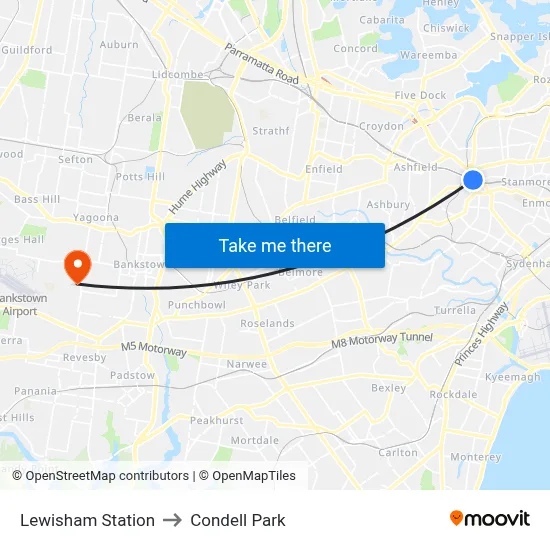Lewisham Station to Condell Park map