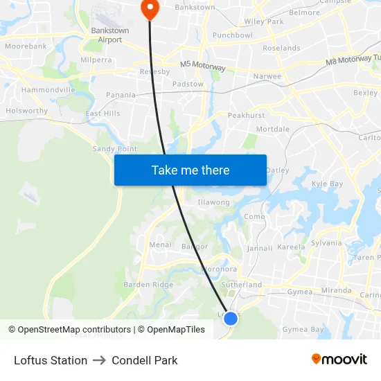 Loftus Station to Condell Park map