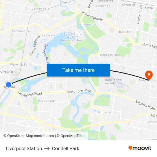 Liverpool Station to Condell Park map