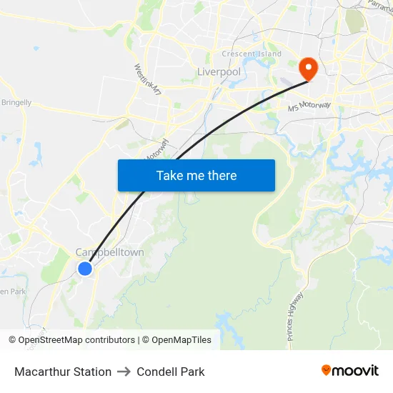 Macarthur Station to Condell Park map