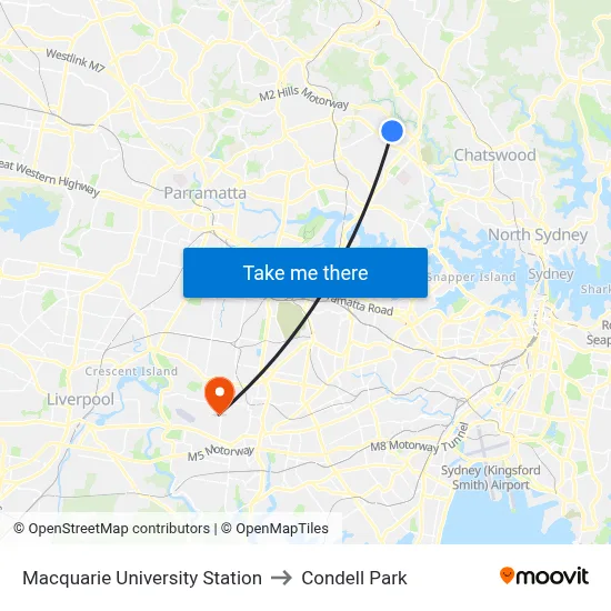 Macquarie University Station to Condell Park map