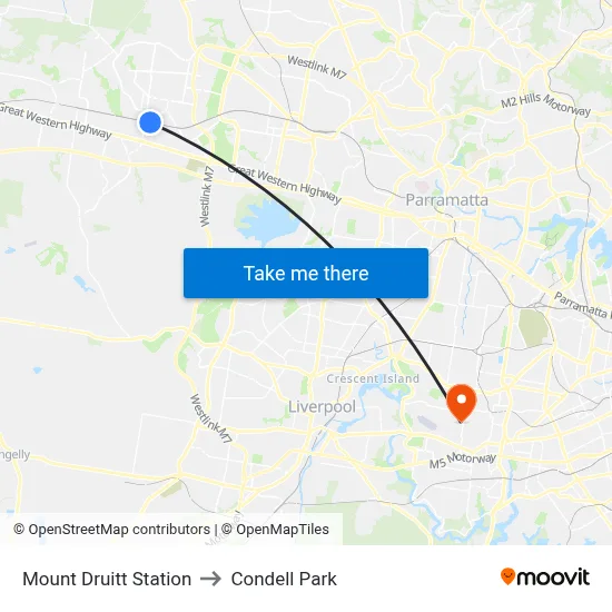 Mount Druitt Station to Condell Park map