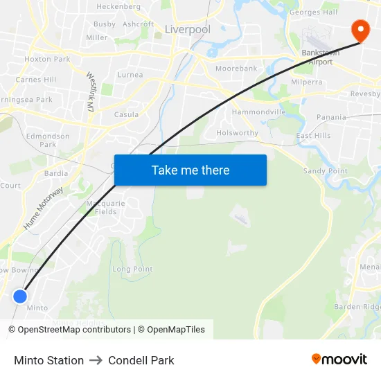 Minto Station to Condell Park map
