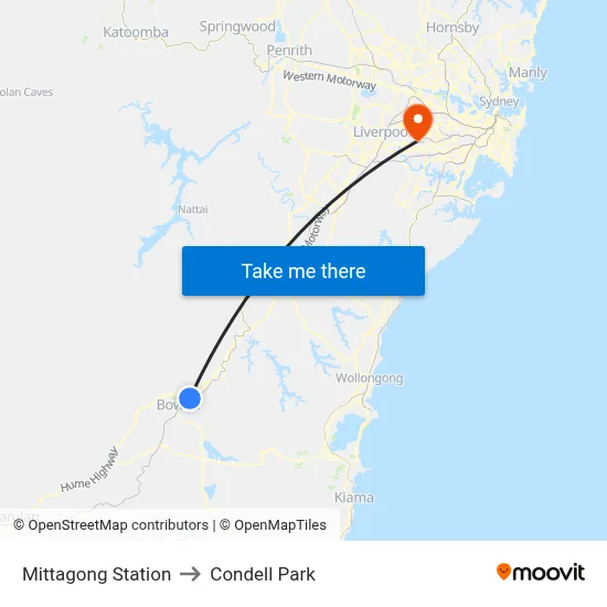 Mittagong Station to Condell Park map