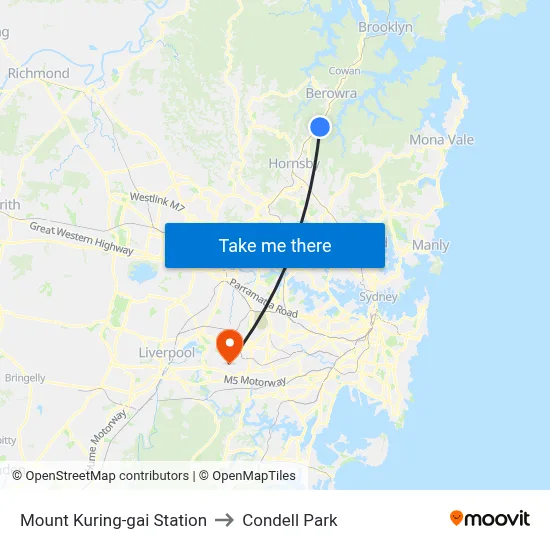 Mount Kuring-gai Station to Condell Park map