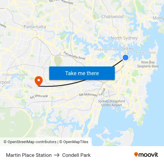 Martin Place Station to Condell Park map