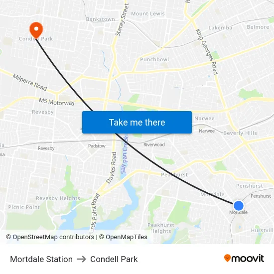 Mortdale Station to Condell Park map