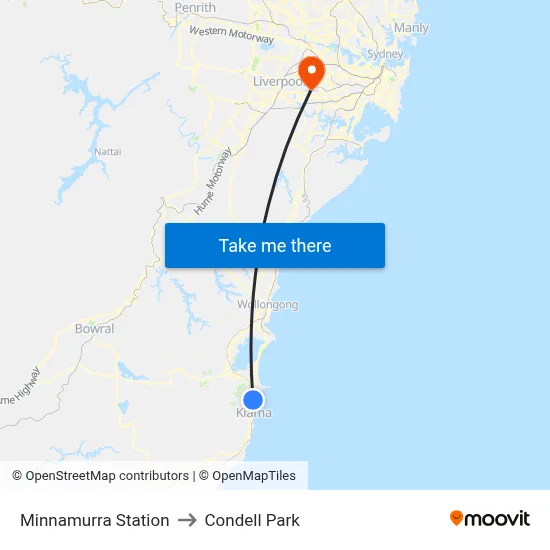 Minnamurra Station to Condell Park map