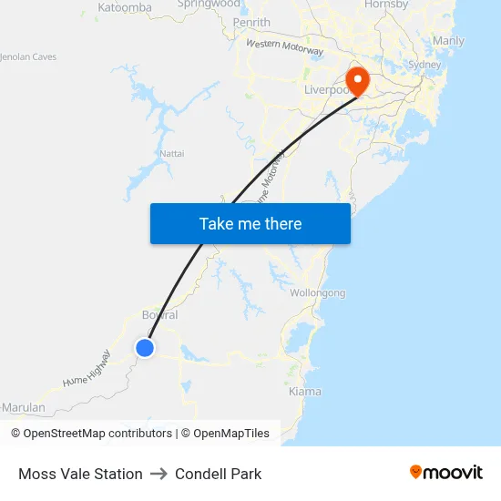 Moss Vale Station to Condell Park map