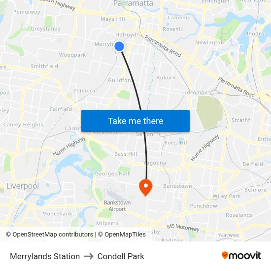 Merrylands Station to Condell Park map