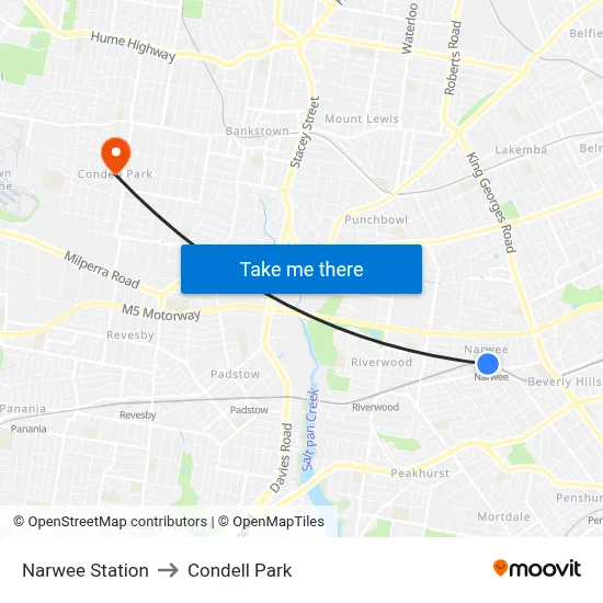 Narwee Station to Condell Park map