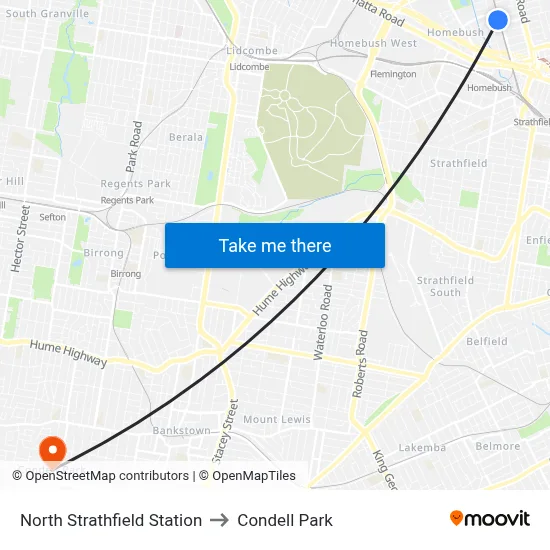 North Strathfield Station to Condell Park map