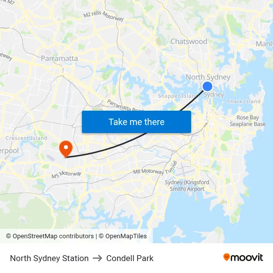 North Sydney Station to Condell Park map