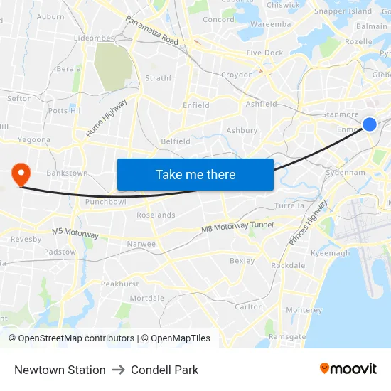 Newtown Station to Condell Park map