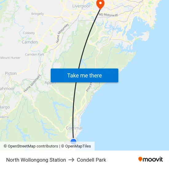 North Wollongong Station to Condell Park map
