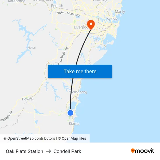 Oak Flats Station to Condell Park map
