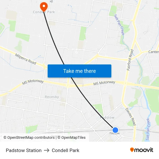 Padstow Station to Condell Park map