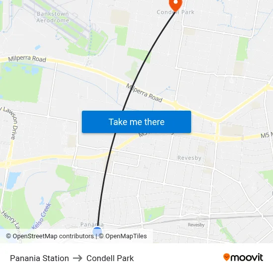 Panania Station to Condell Park map