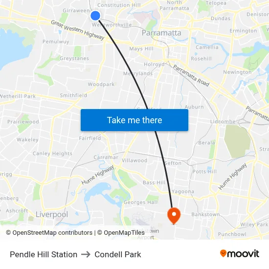 Pendle Hill Station to Condell Park map