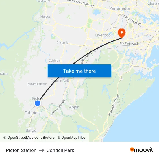 Picton Station to Condell Park map