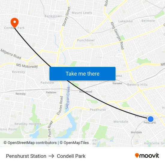 Penshurst Station to Condell Park map