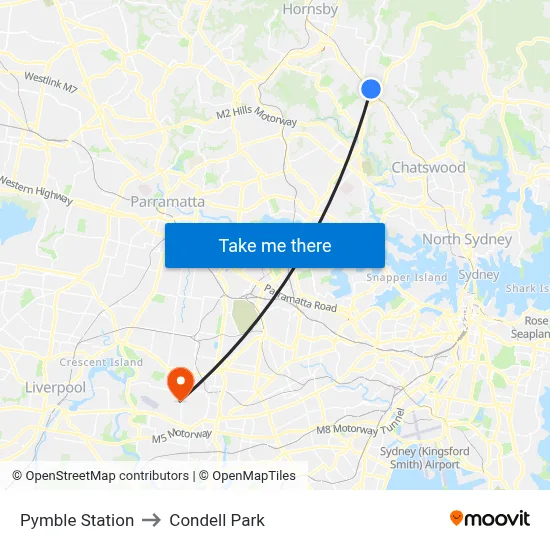 Pymble Station to Condell Park map
