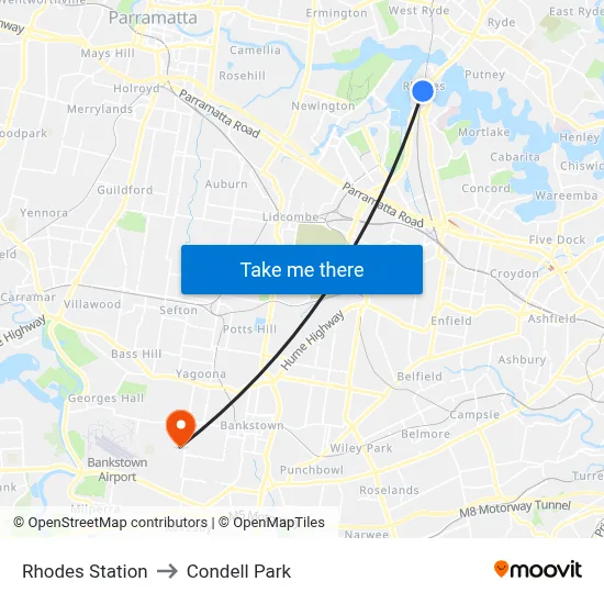 Rhodes Station to Condell Park map