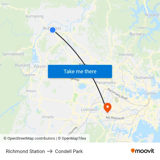 Richmond Station to Condell Park map