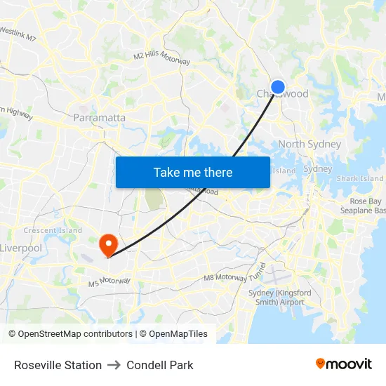 Roseville Station to Condell Park map