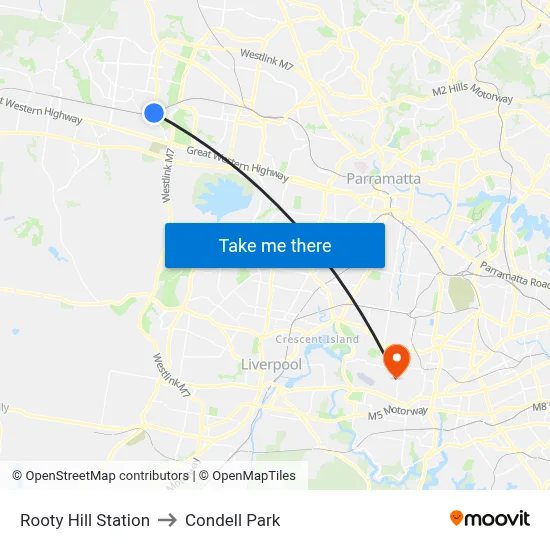 Rooty Hill Station to Condell Park map