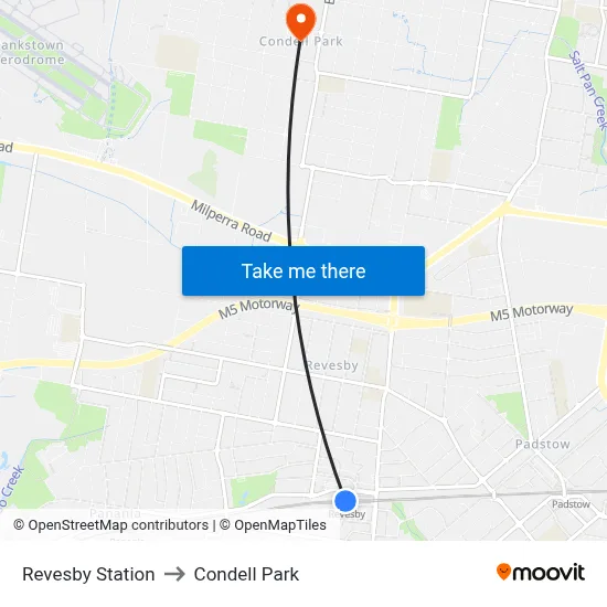 Revesby Station to Condell Park map