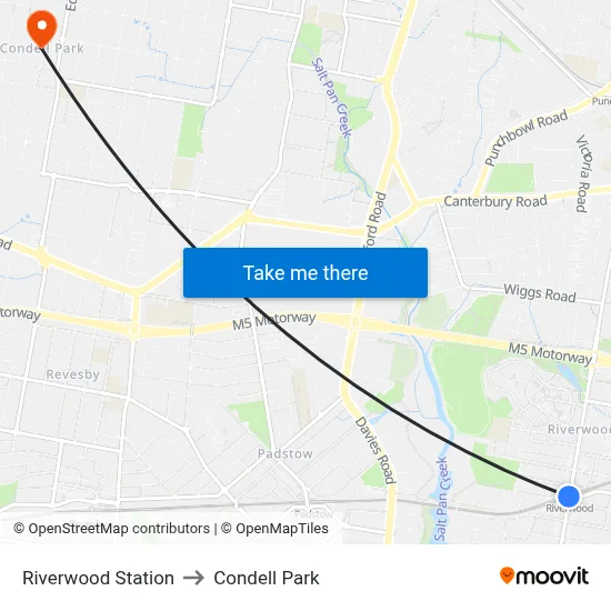 Riverwood Station to Condell Park map