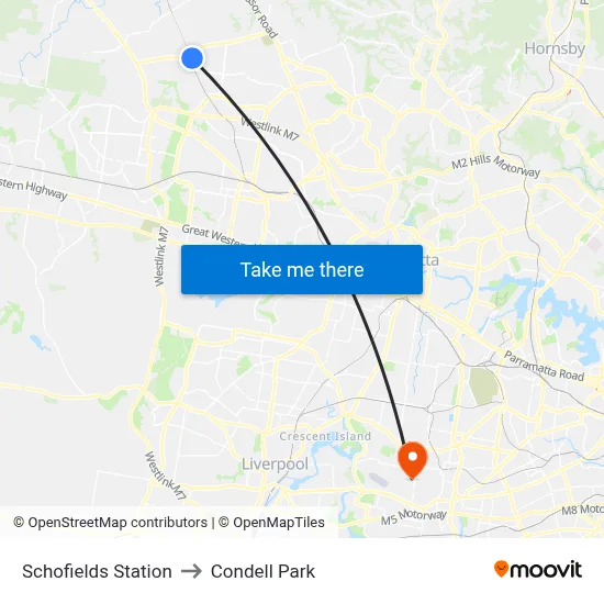 Schofields Station to Condell Park map