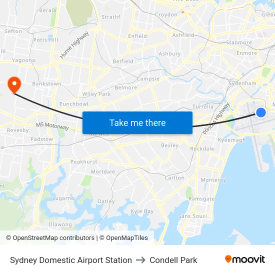 Sydney Domestic Airport Station to Condell Park map