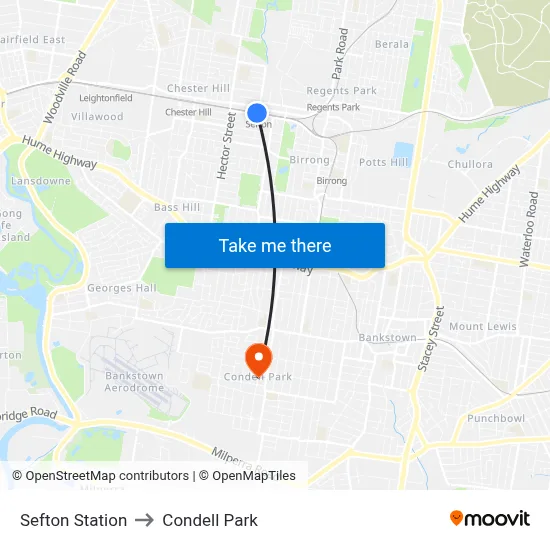 Sefton Station to Condell Park map