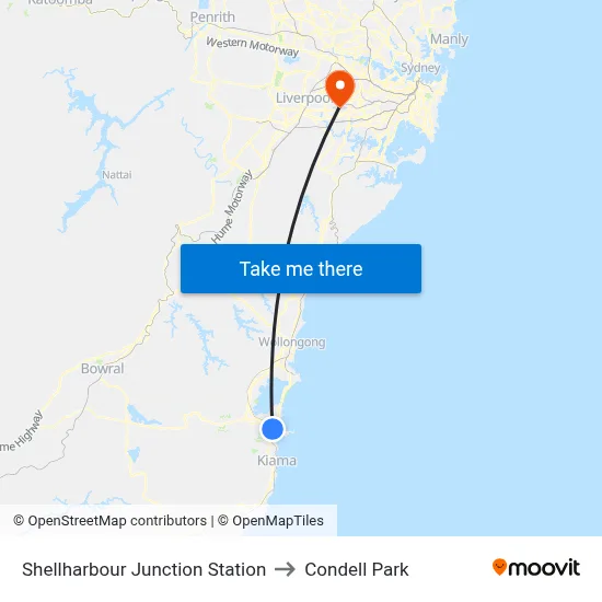 Shellharbour Junction Station to Condell Park map