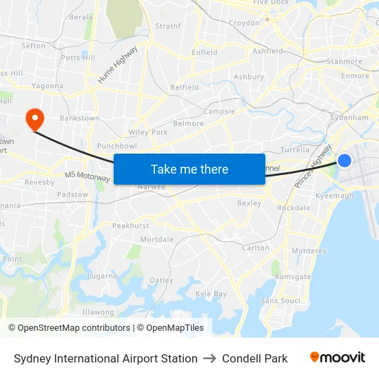 Sydney International Airport Station to Condell Park map