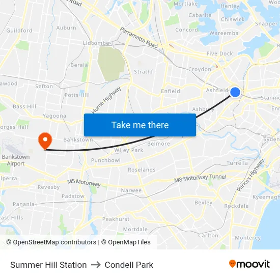 Summer Hill Station to Condell Park map
