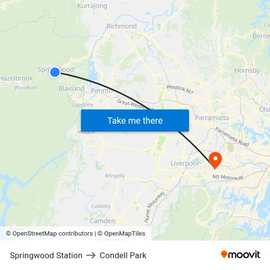 Springwood Station to Condell Park map
