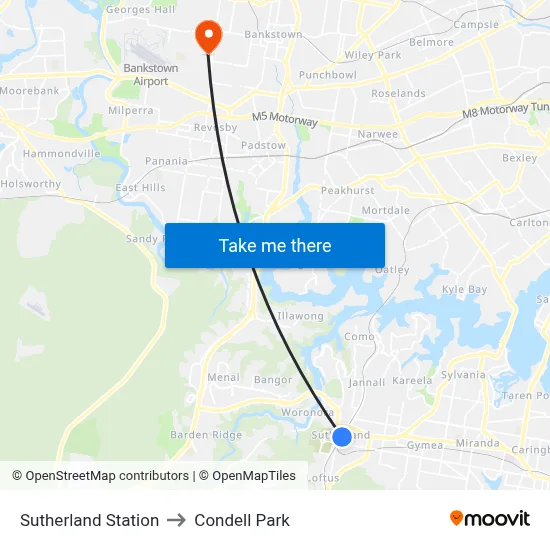 Sutherland Station to Condell Park map